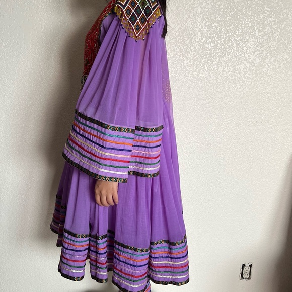 Traditional Purple Afghan Party Dress with Heavy Embroidery